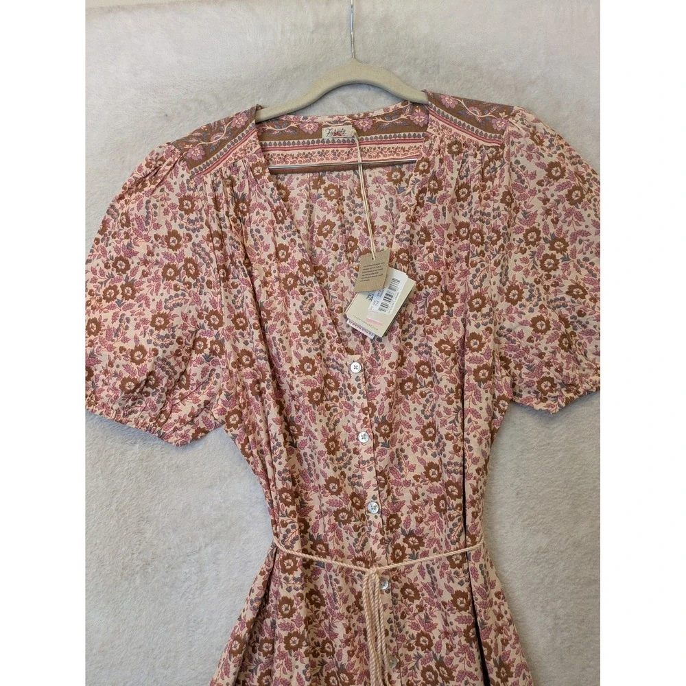 NEW Faherty Orinda Maxi Dress Women's L Earth Block Print Organic Cotton Tassel - Picture 3 of 12